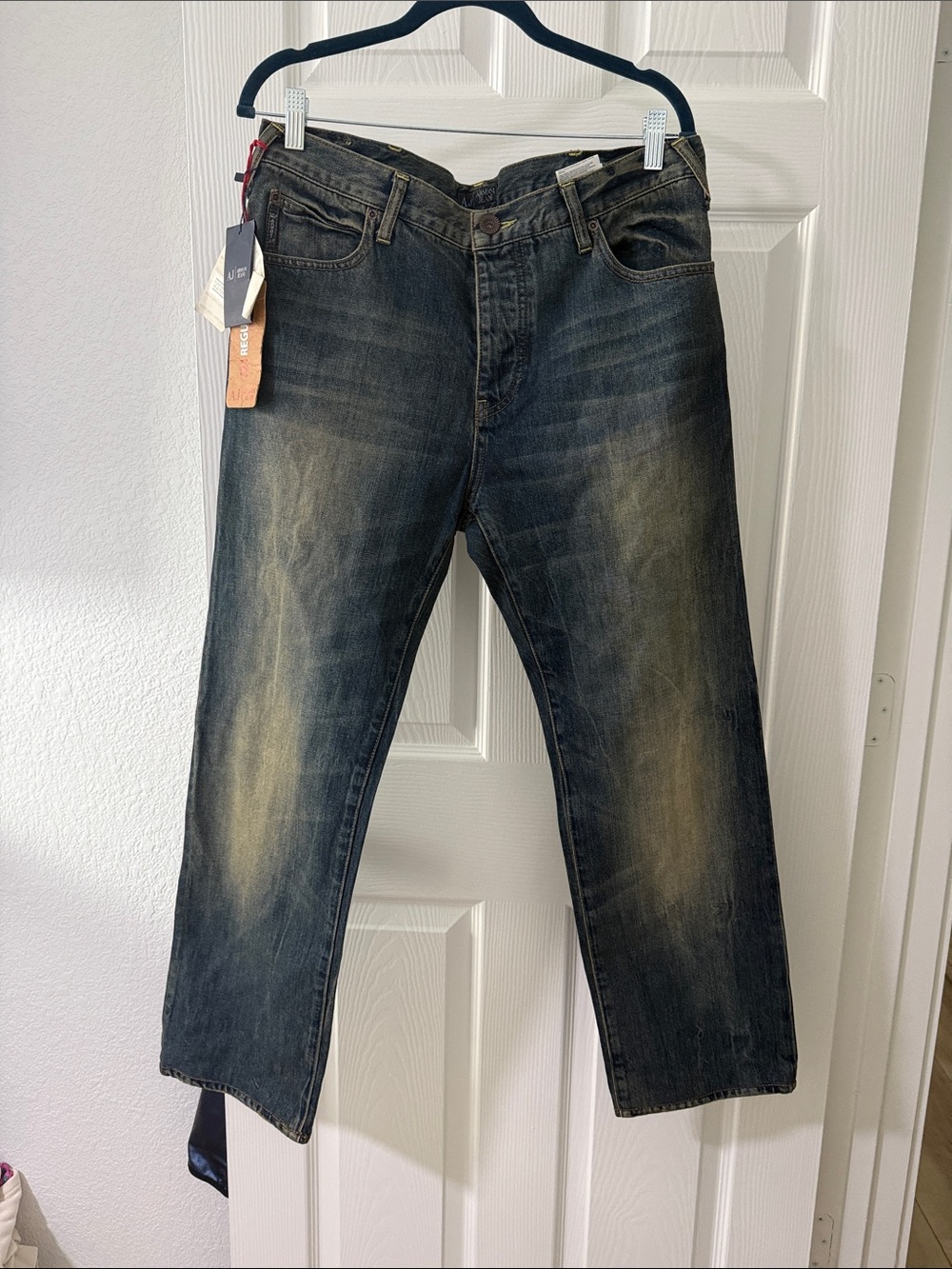 Armani Jeans Men's Straight Leg Dark Blue Washed Denim